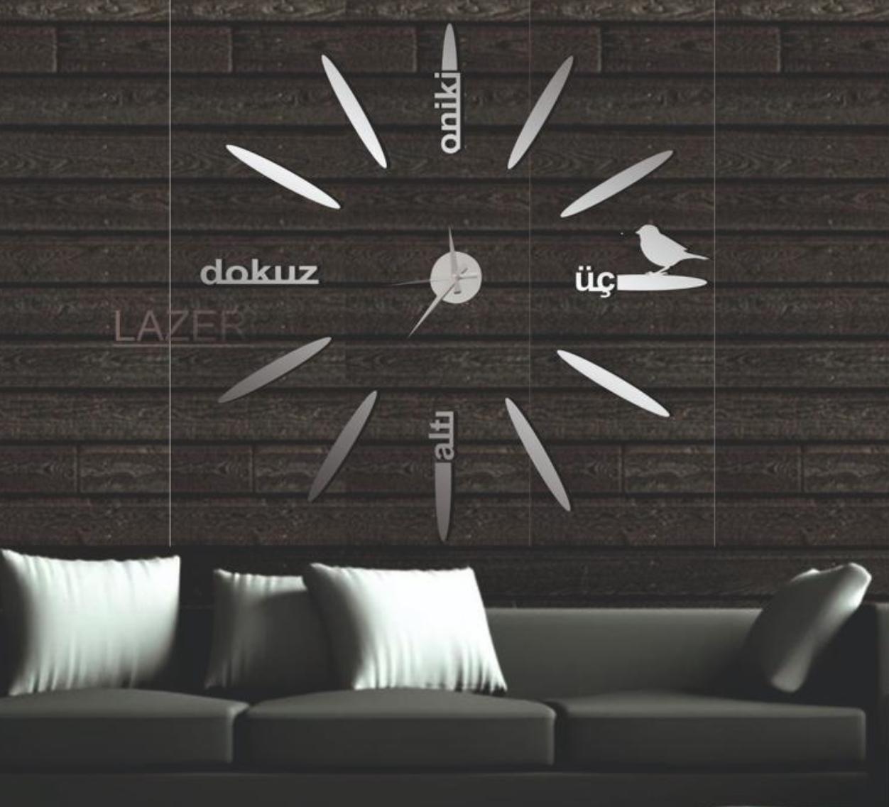 3D Kuş Detaylı Şık Saat-Gümüş