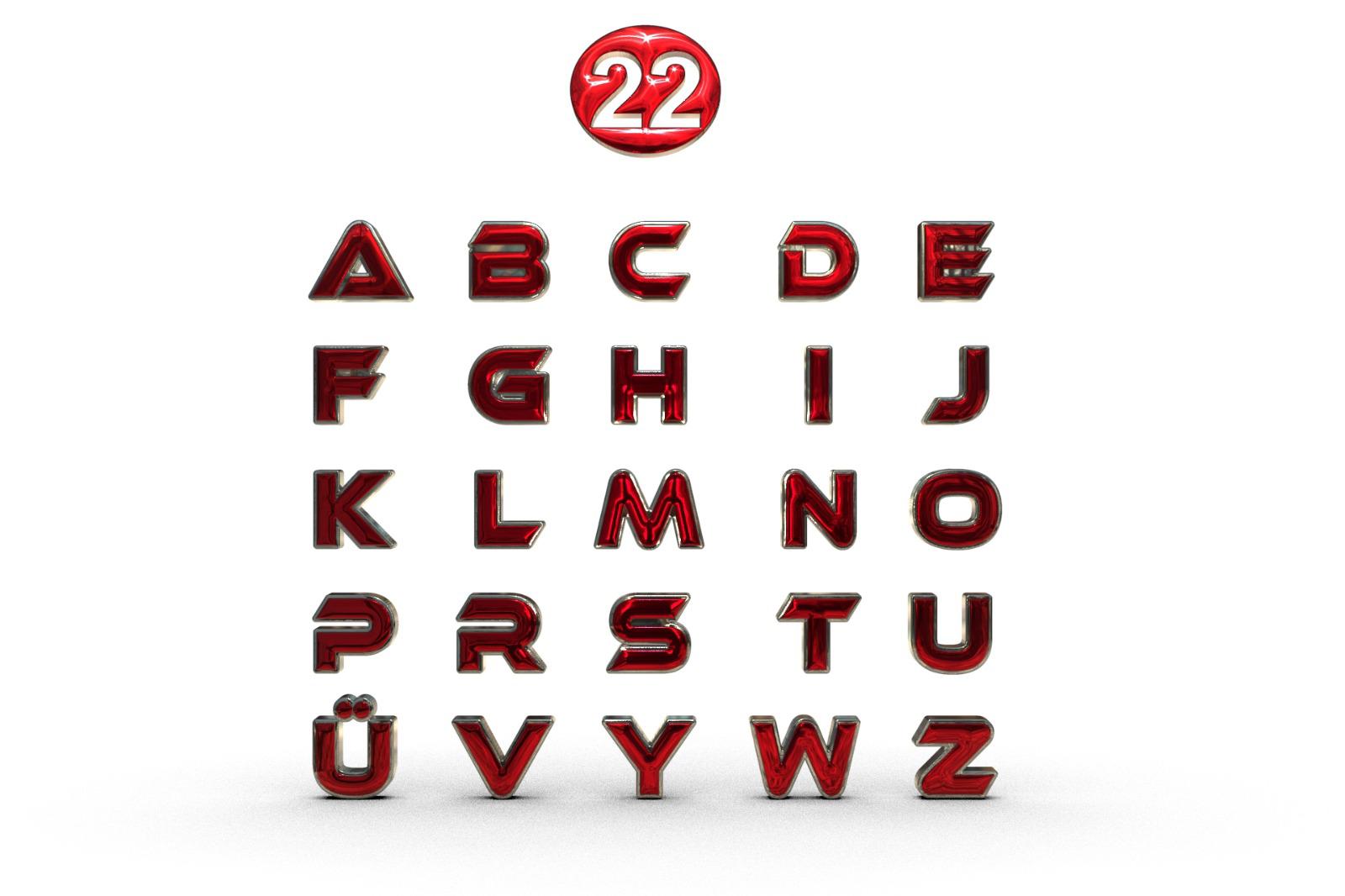 Kırmızı-gümüş harfler 22 numara