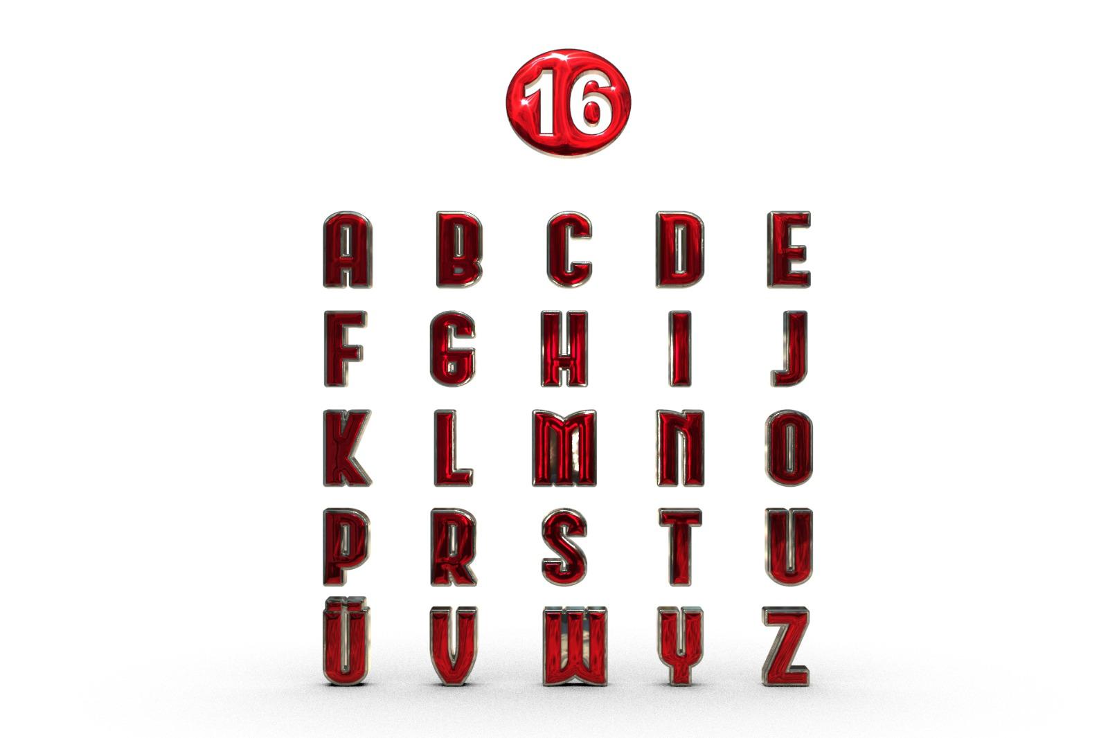 Kırmızı-gümüş harfler 16 numara