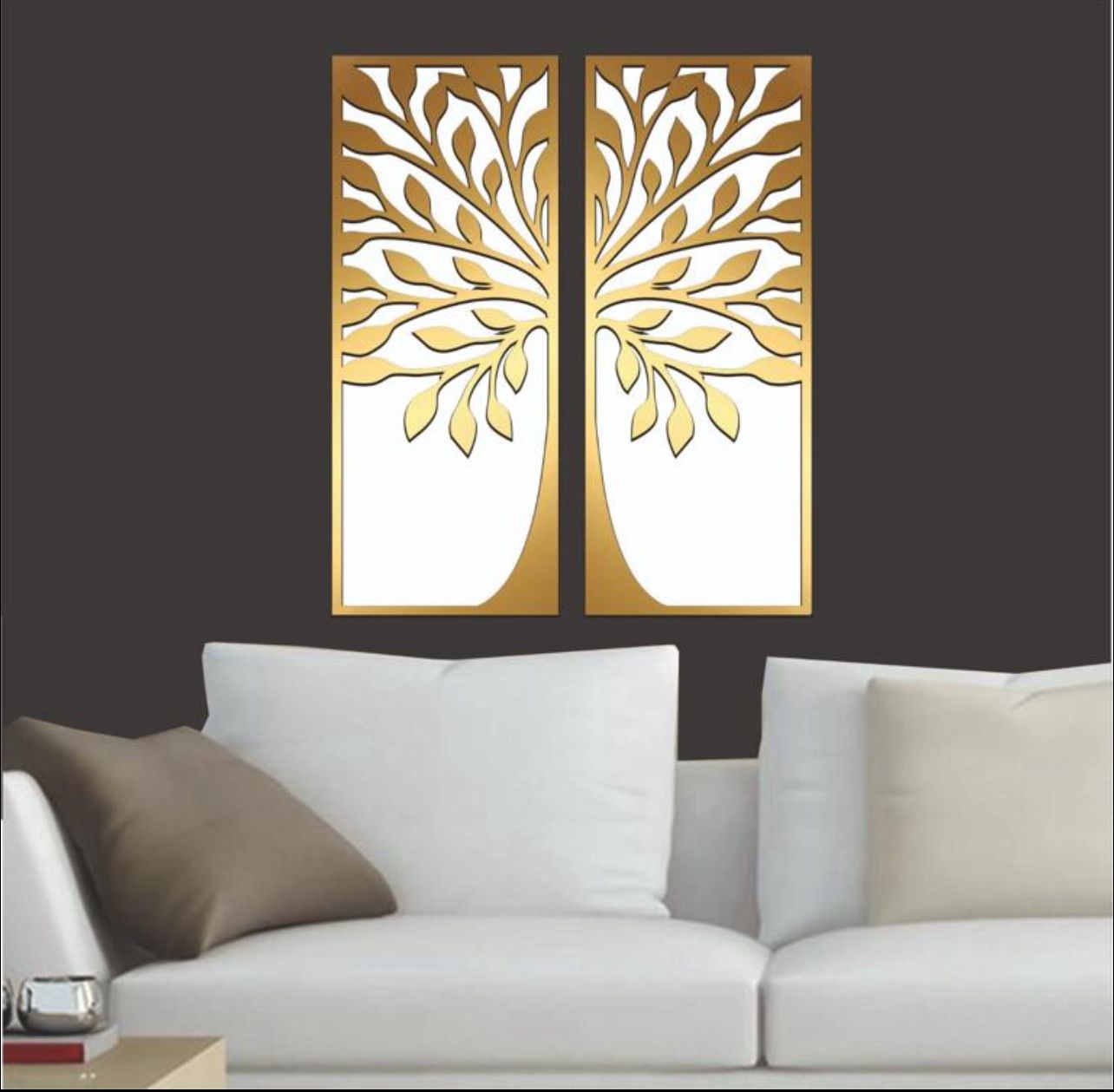 Ağaç Desen 2 li Dekor Gold-Beyaz