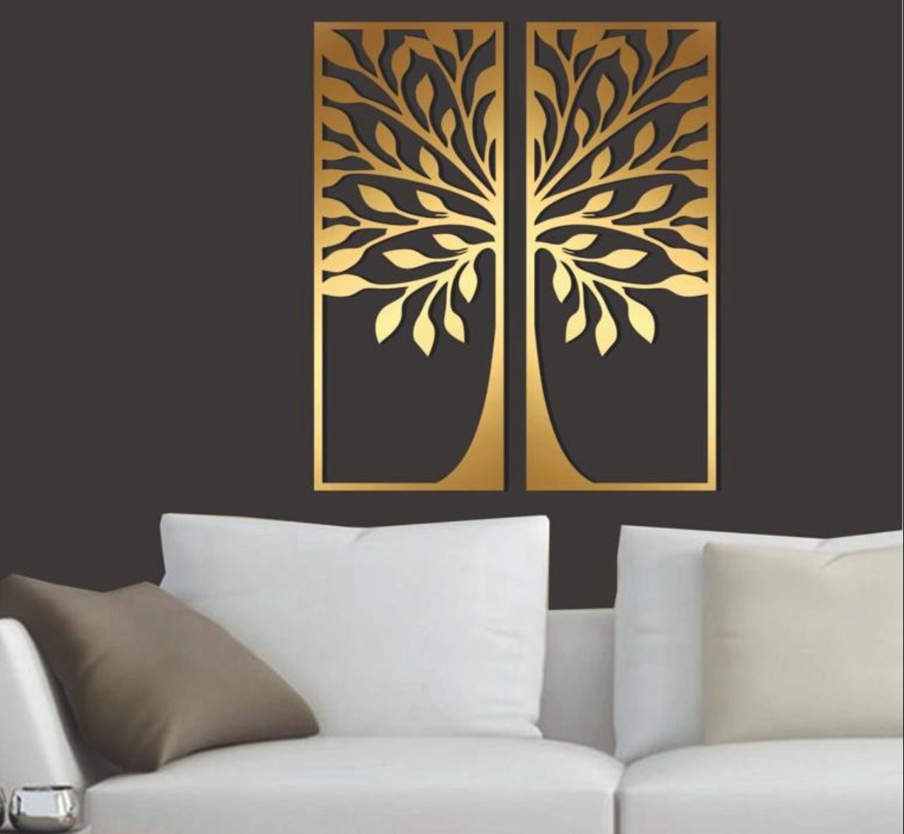 Ağaç Desen 2 li Dekor Gold-Siyah