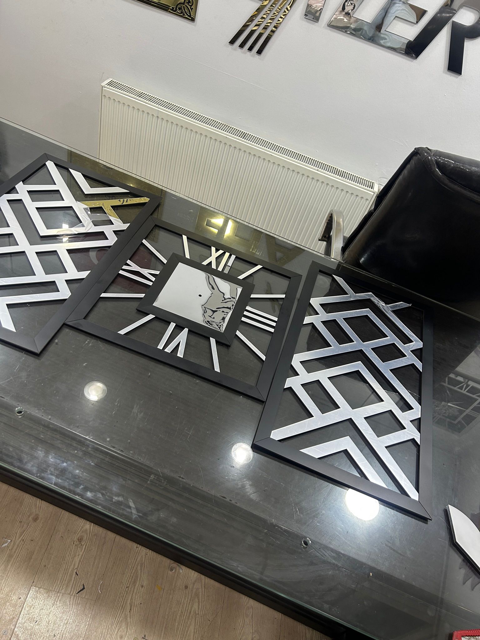 Geometrik Desen 3'lü Takım Gümüş-Siyah