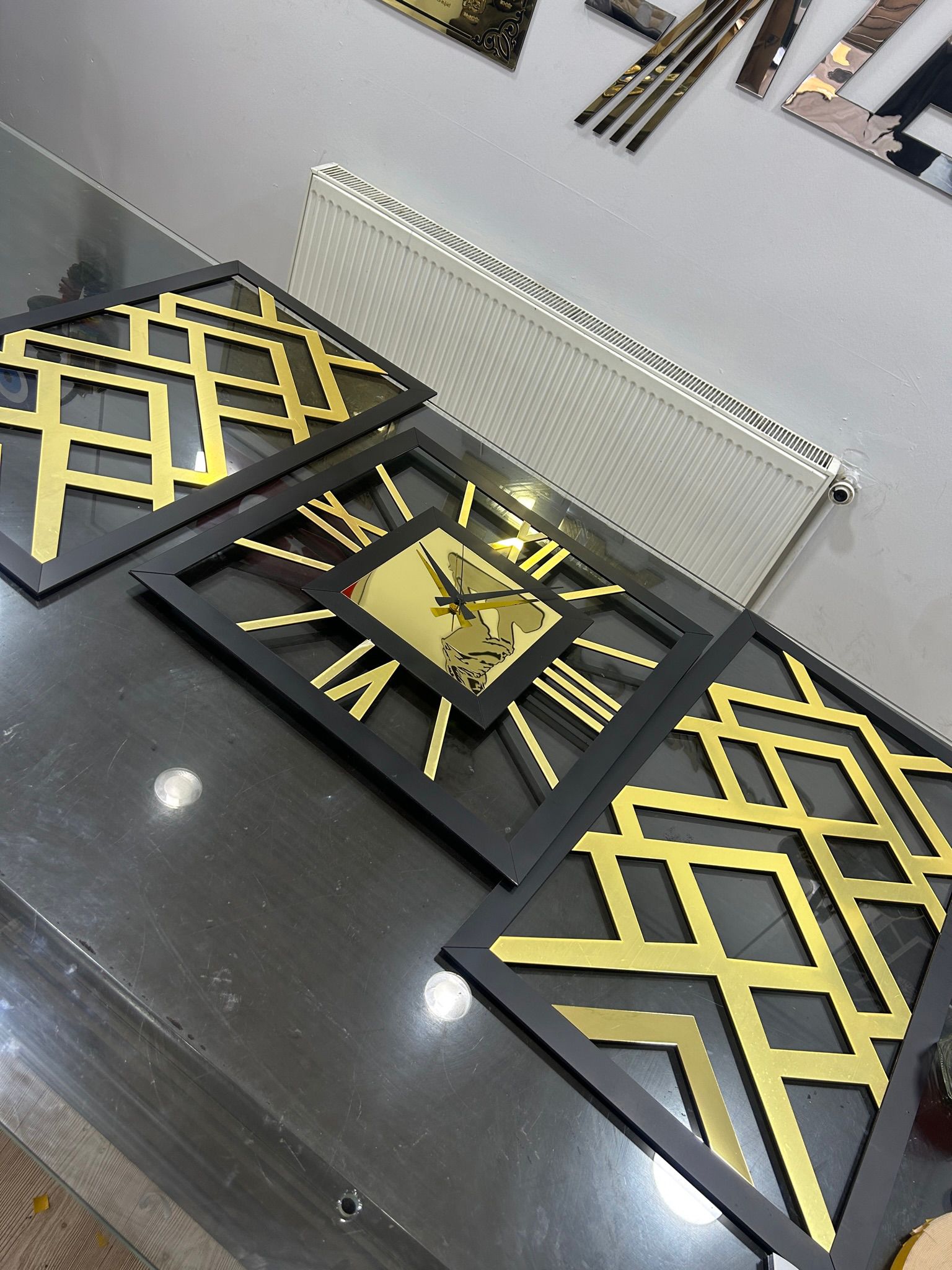 Geometrik Desen 3'lü Takım Gold-Siyah