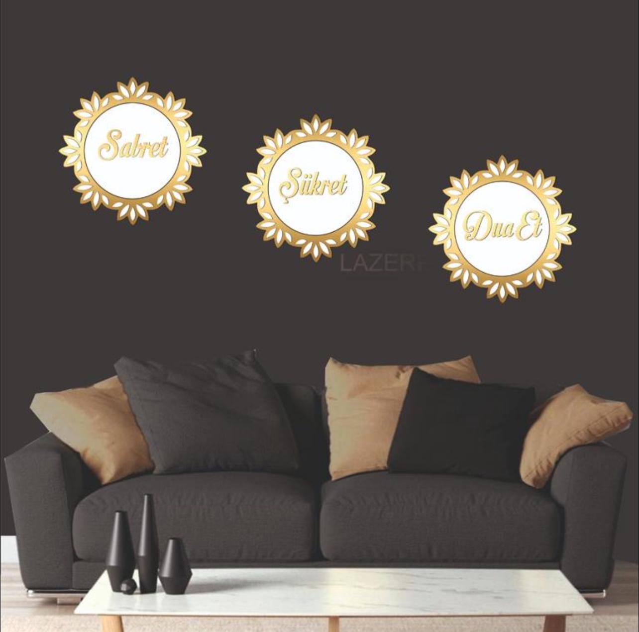 Sabret Şükret Dua Et 3'lü Pano Gold