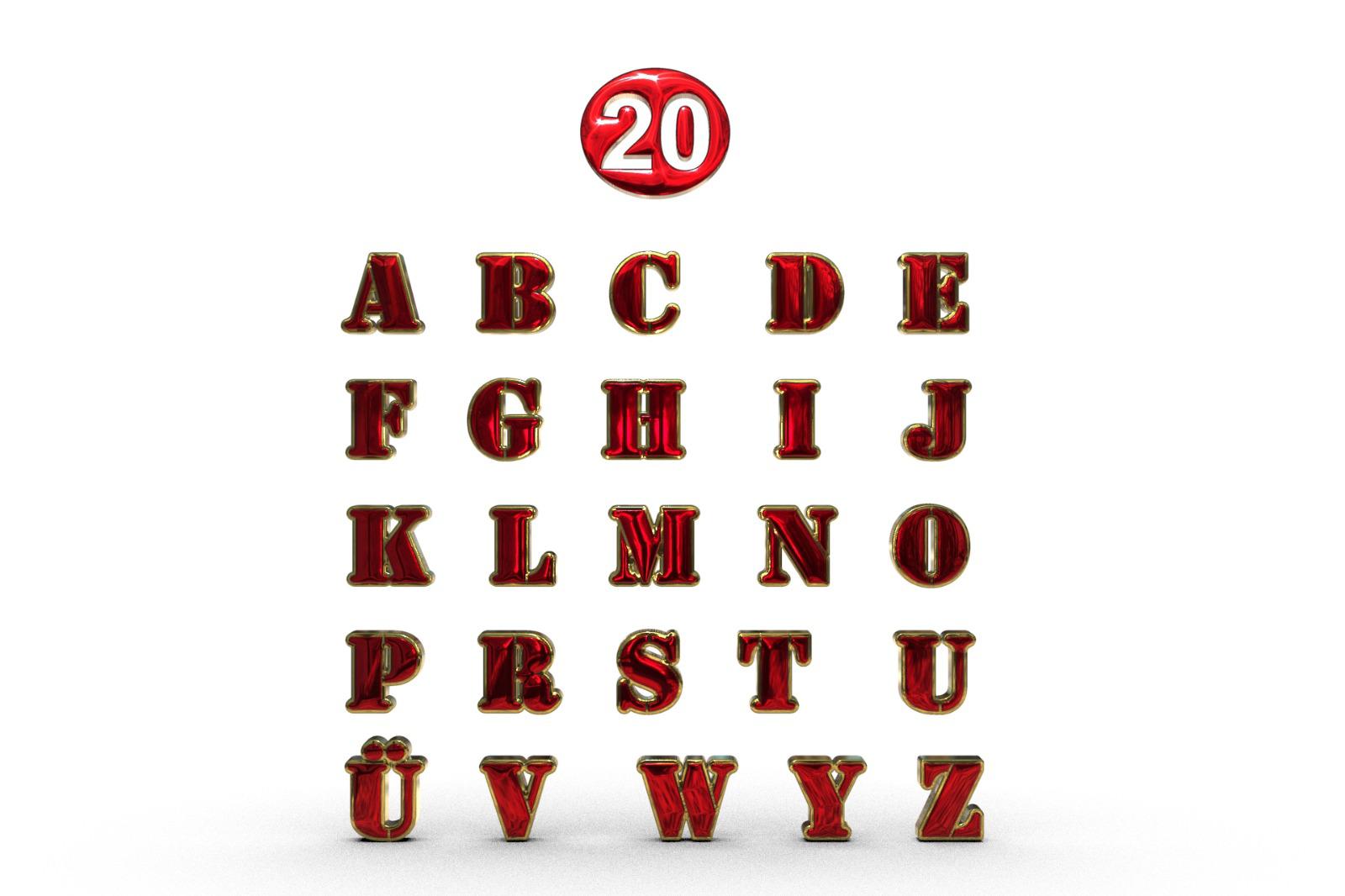Kırmızı-gold harfler 20 numara