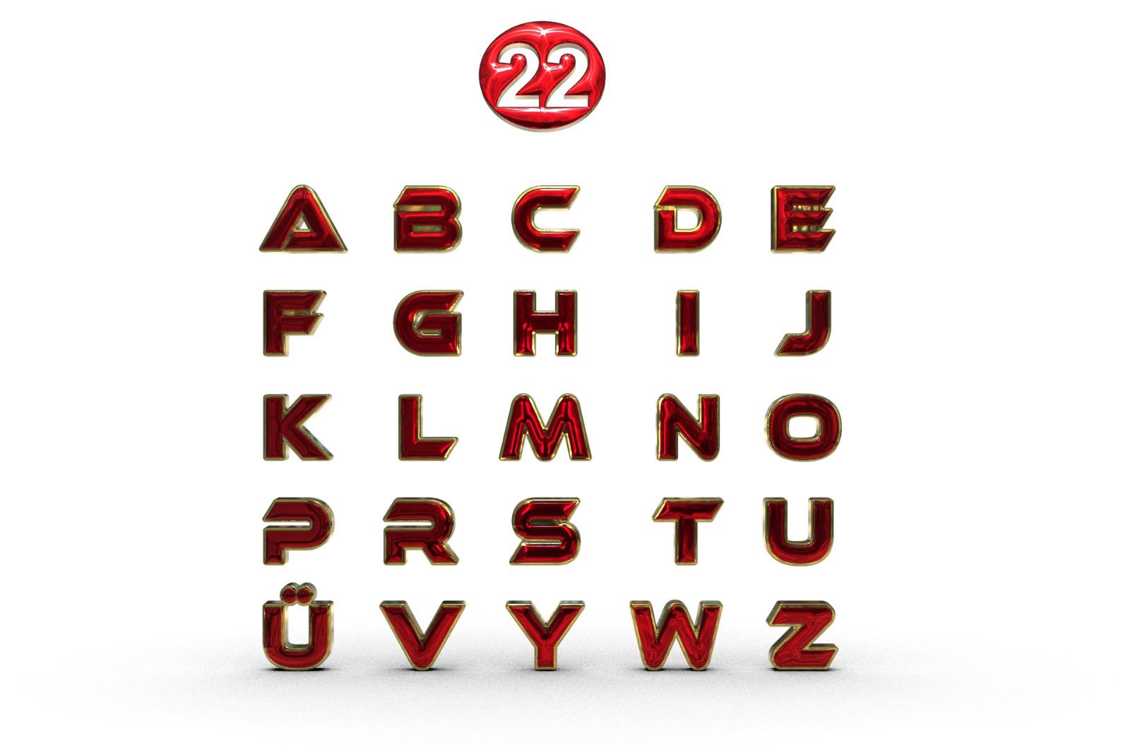 Kırmızı-gold harfler 22 numara